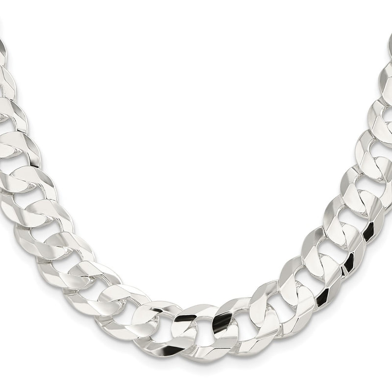 24 Inch Sterling Silver 14.0mm Concave Beveled Curb Chain Necklace