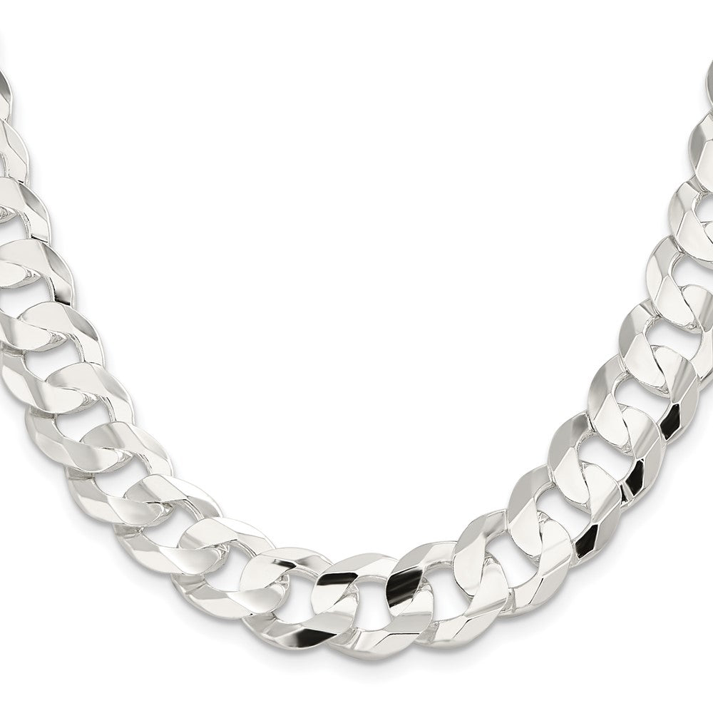 20 Inch Sterling Silver 14.0mm Concave Beveled Curb Chain Necklace