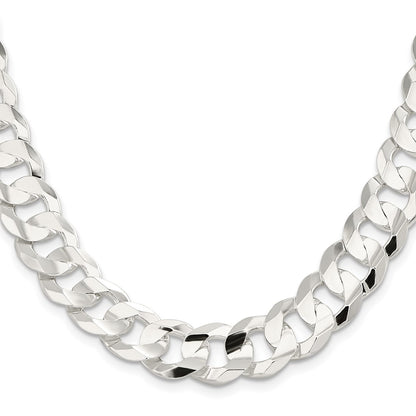 22 Inch Sterling Silver 14.0mm Concave Beveled Curb Chain Necklace