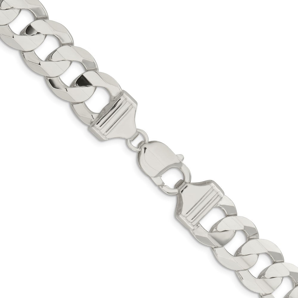 24 Inch Sterling Silver 14.0mm Concave Beveled Curb Chain Necklace