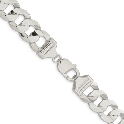 24 Inch Sterling Silver 14.0mm Concave Beveled Curb Chain Necklace