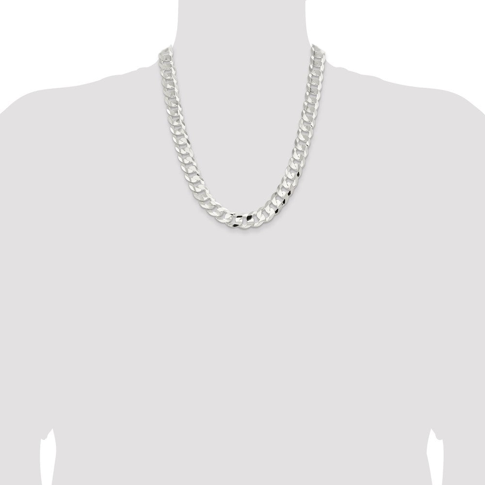 22 Inch Sterling Silver 14.0mm Concave Beveled Curb Chain Necklace