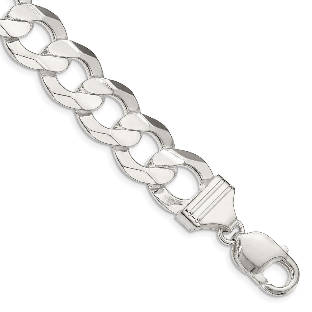 8 Inch Sterling Silver 14.0mm Concave Beveled Curb Chain Bracelet
