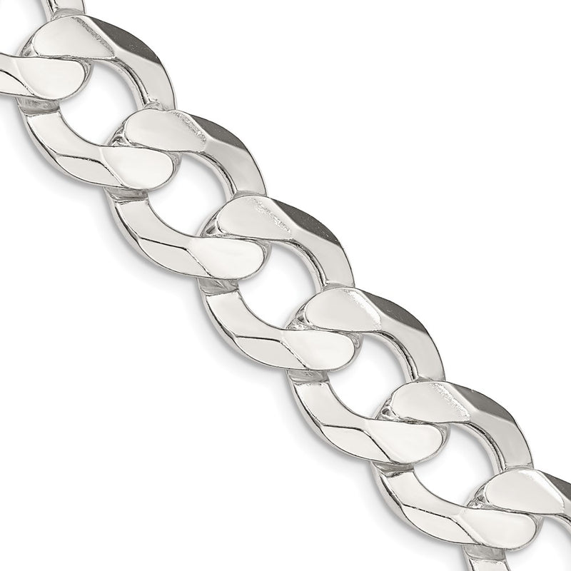 20 Inch Sterling Silver 14.0mm Concave Beveled Curb Chain Necklace