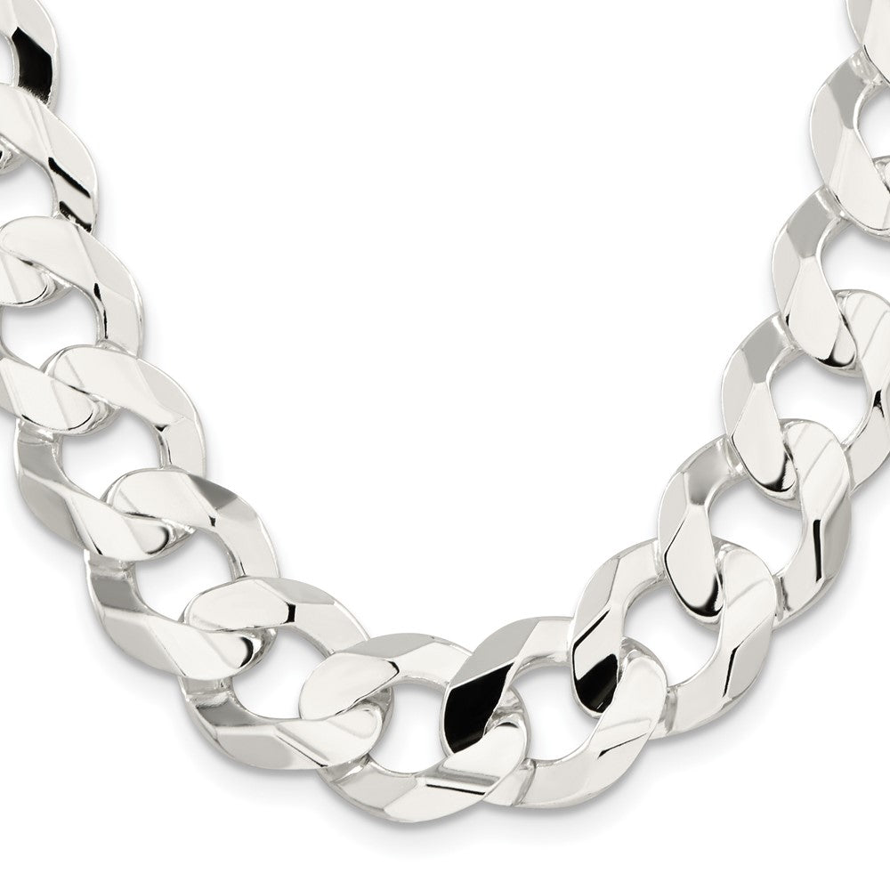 20 Inch Sterling Silver 15.75mm Concave Beveled Curb Chain Necklace