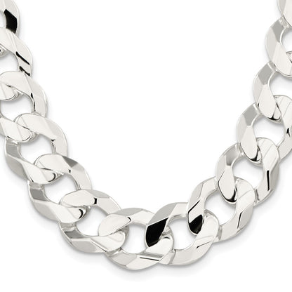 22 Inch Sterling Silver 15.75mm Concave Beveled Curb Chain Necklace