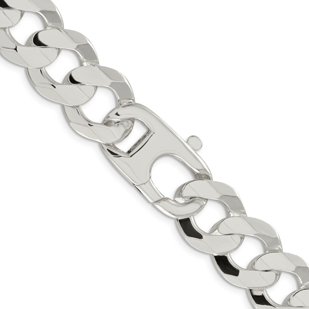 24 Inch Sterling Silver 15.75mm Concave Beveled Curb Chain Necklace