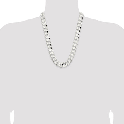 24 Inch Sterling Silver 15.75mm Concave Beveled Curb Chain Necklace