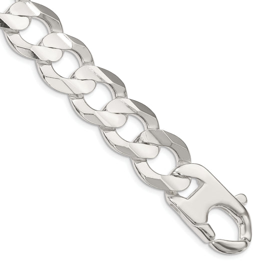 7 Inch Sterling Silver 15.75mm Concave Beveled Curb Chain