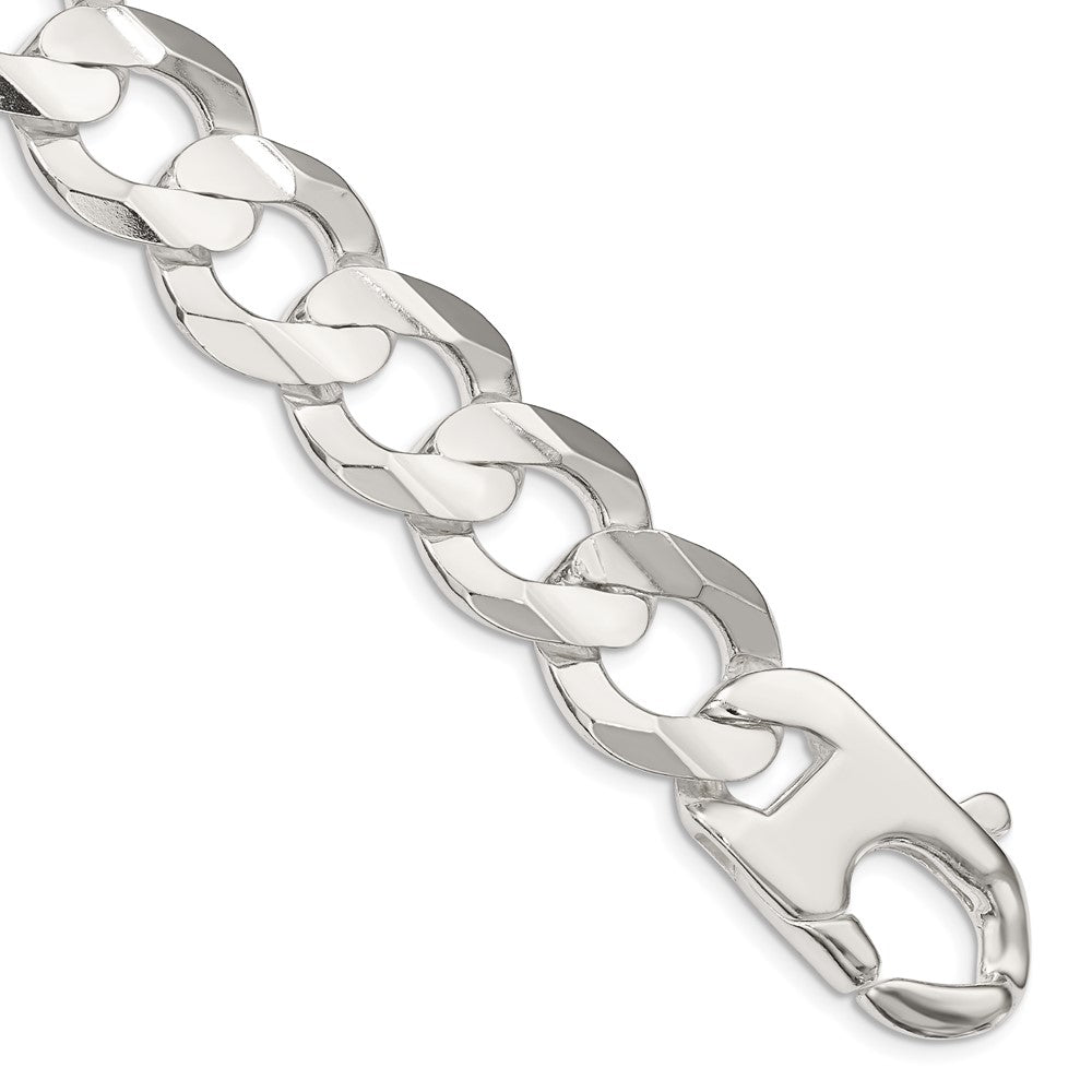 8 Inch Sterling Silver 15.75mm Concave Beveled Curb Chain Bracelet
