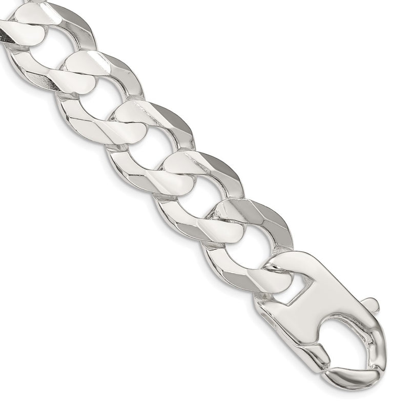 8 Inch Sterling Silver 15.75mm Concave Beveled Curb Chain Bracelet