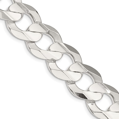24 Inch Sterling Silver 15.75mm Concave Beveled Curb Chain Necklace
