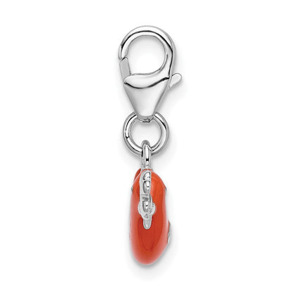 Sterling Silver Amore La Vita Rhodium-Plated Polished Enameled Bird And Clover Charm With Fancy Lobster Clasp
