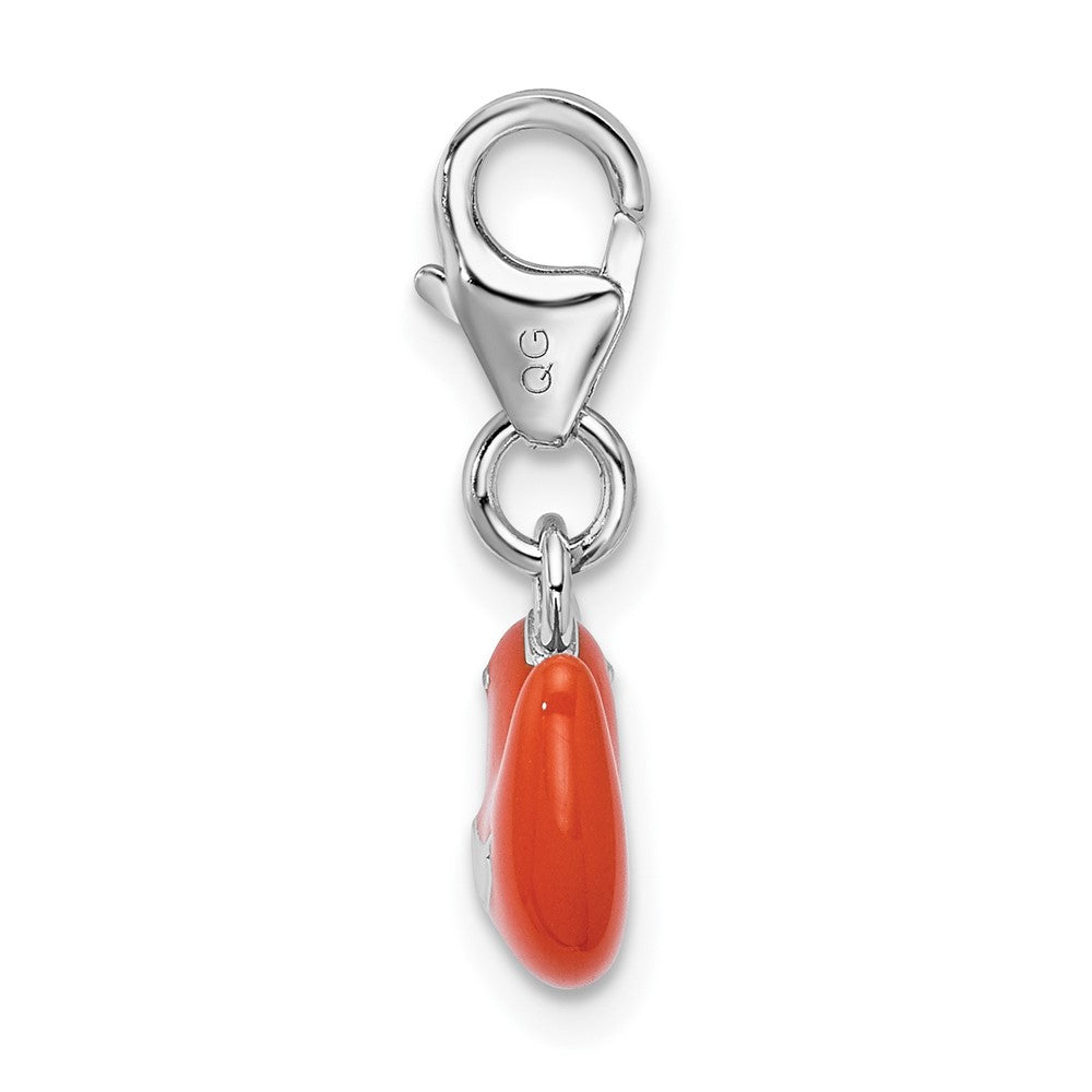 Sterling Silver Amore La Vita Rhodium-Plated Polished Enameled Bird And Clover Charm With Fancy Lobster Clasp