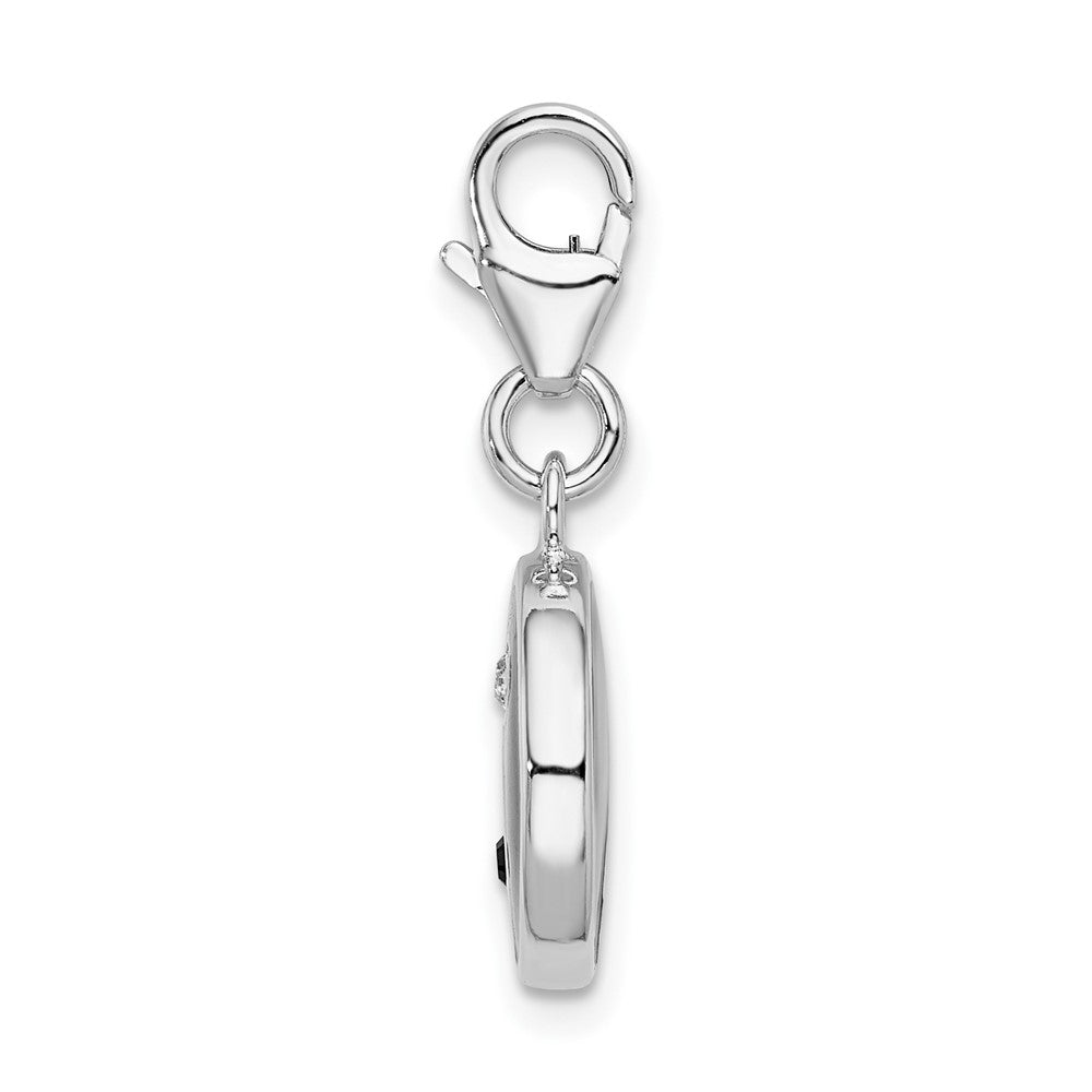 Sterling Silver Amore La Vita Rhodium-Plated Polished Enameled Crystal From Swarovski Yin And Yang Charm With Fancy Lobster Clasp