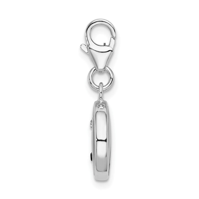 Sterling Silver Amore La Vita Rhodium-Plated Polished Enameled Crystal From Swarovski Yin And Yang Charm With Fancy Lobster Clasp