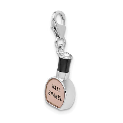 Sterling Silver Amore La Vita Rhodium-Plated Polished 3-D Enameled Nail Polish Bottle Charm With Fancy Lobster Clasp