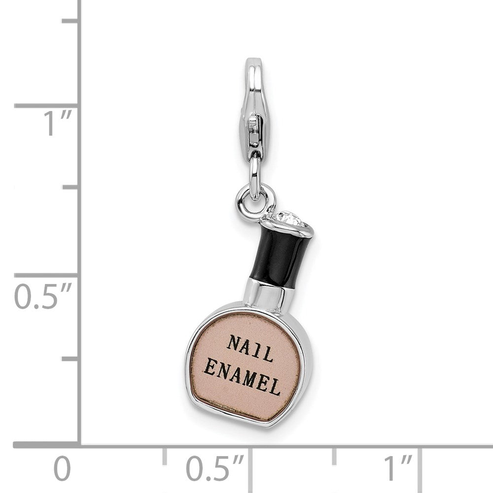 Sterling Silver Amore La Vita Rhodium-Plated Polished 3-D Enameled Nail Polish Bottle Charm With Fancy Lobster Clasp