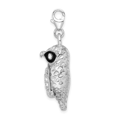 Sterling Silver Amore La Vita Rhodium-Plated Polished 3-D Enameled Crystal From Swarovski Owl Charm With Fancy Lobster Clasp