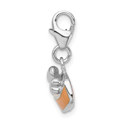 Sterling Silver Amore La Vita Rhodium-Plated Polished 3-D Enameled Dog Bowl With Bone Charm Fancy Lobster Clasp