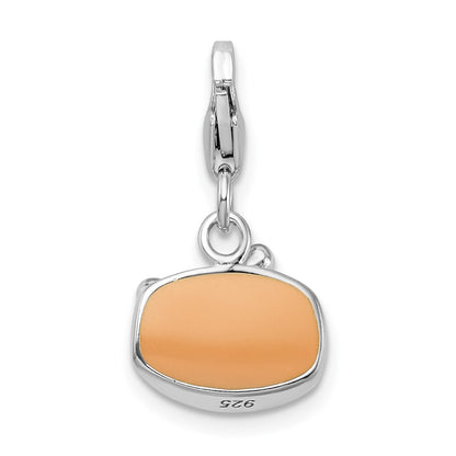 Sterling Silver Amore La Vita Rhodium-Plated Polished 3-D Enameled Dog Bowl With Bone Charm Fancy Lobster Clasp