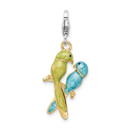 Sterling Silver Amore La Vita Rhodium-Plated And Gold-Plated Polished 3-D Glitter Enameled Crystal From Swarovski Love Birds Charm