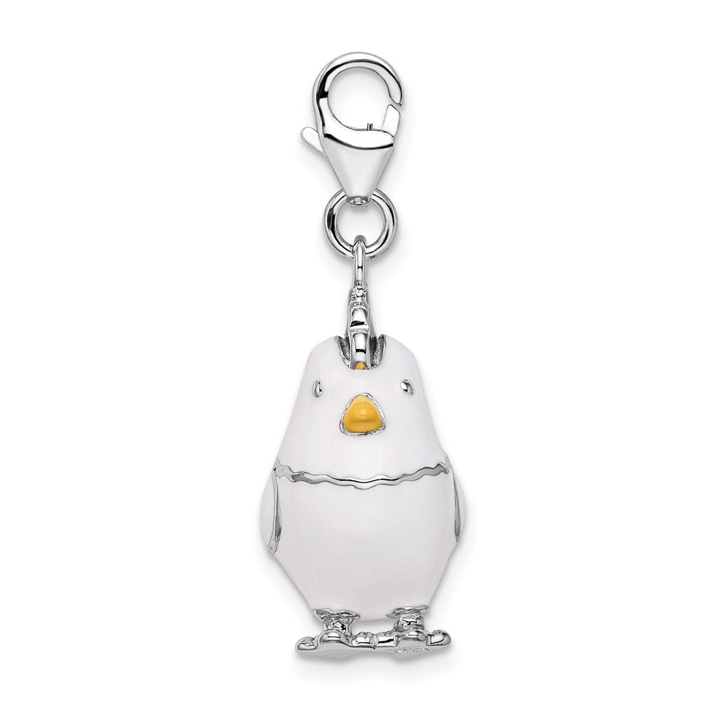 Sterling Silver Amore La Vita Rhodium-Plated Polished 3-D Enameled Chicken Charm With Fancy Lobster Clasp