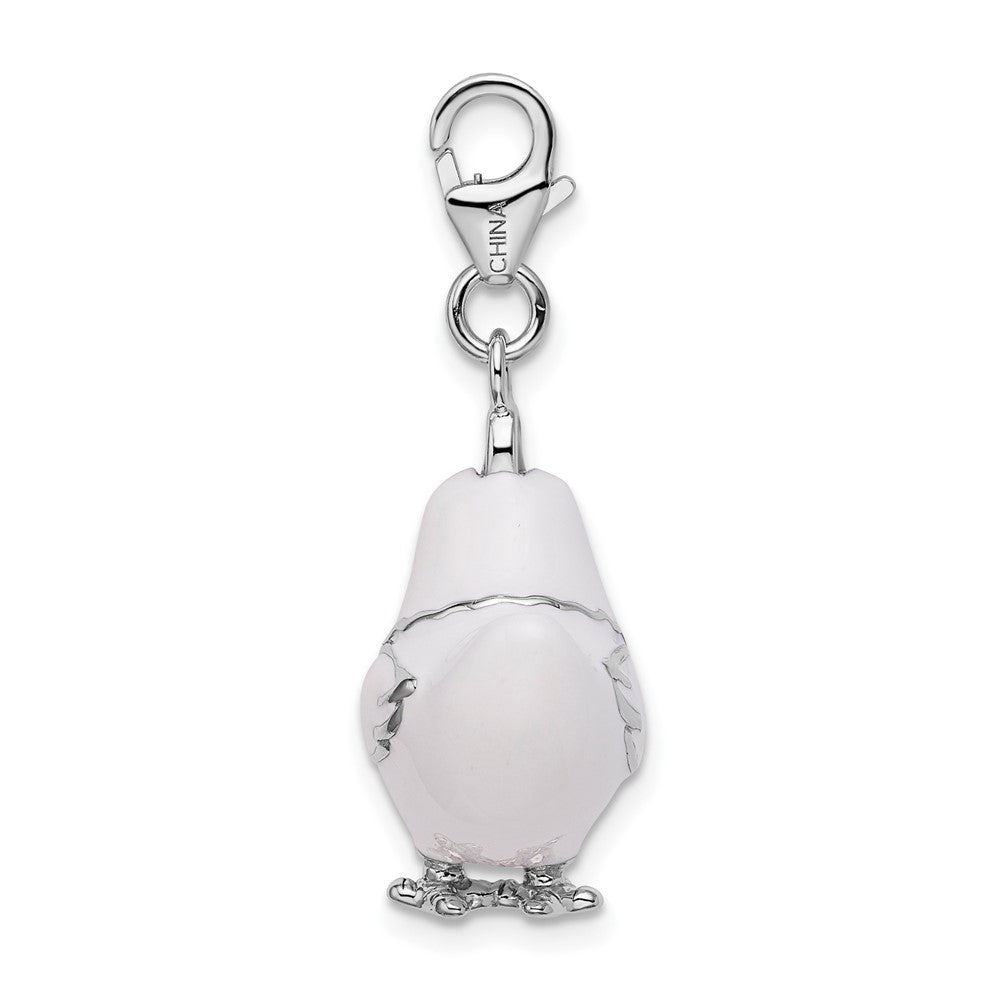 Sterling Silver Amore La Vita Rhodium-Plated Polished 3-D Enameled Chicken Charm With Fancy Lobster Clasp
