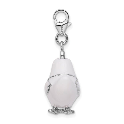 Sterling Silver Amore La Vita Rhodium-Plated Polished 3-D Enameled Chicken Charm With Fancy Lobster Clasp