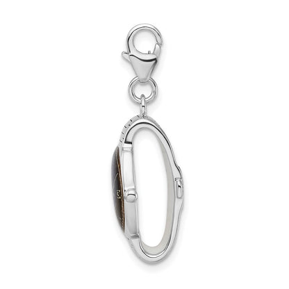 Sterling Silver Amore La Vita Rhodium-Plated Polished 3-D Enameled Wristwatch Charm With Fancy Lobster Clasp