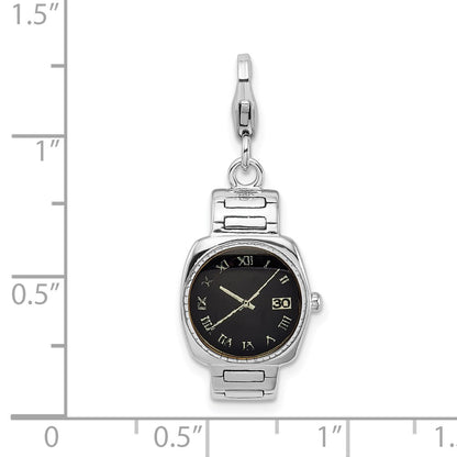 Sterling Silver Amore La Vita Rhodium-Plated Polished 3-D Enameled Wristwatch Charm With Fancy Lobster Clasp