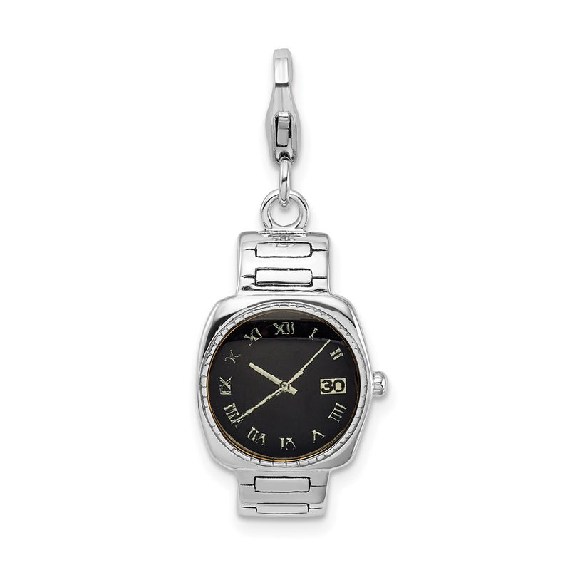 Sterling Silver Amore La Vita Rhodium-Plated Polished 3-D Enameled Wristwatch Charm With Fancy Lobster Clasp