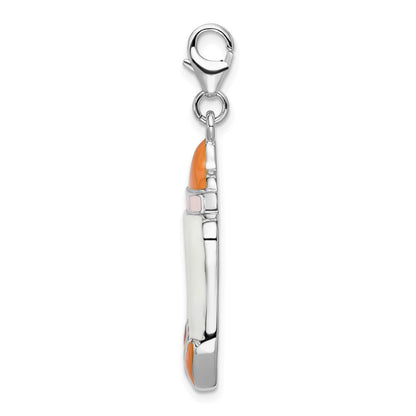 Sterling Silver Amore La Vita Rhodium-Plated Polished Enameled Baby Picture Frame Charm With Fancy Lobster Clasp