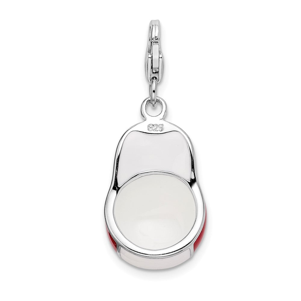 Sterling Silver Amore La Vita Rhodium-Plated Polished Enameled 3-D Baseball Cap Charm With Fancy Lobster Clasp