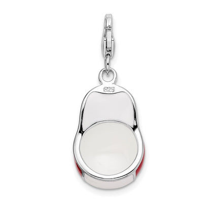 Sterling Silver Amore La Vita Rhodium-Plated Polished Enameled 3-D Baseball Cap Charm With Fancy Lobster Clasp