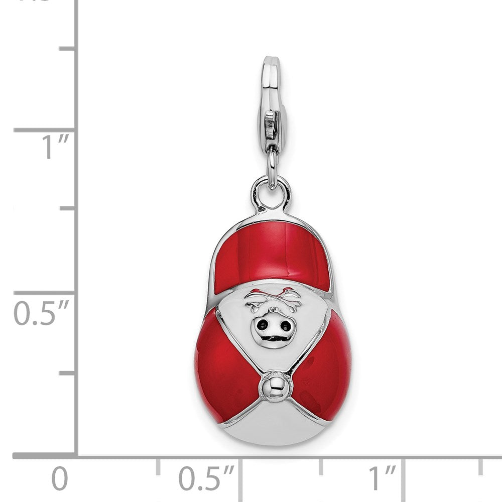 Sterling Silver Amore La Vita Rhodium-Plated Polished Enameled 3-D Baseball Cap Charm With Fancy Lobster Clasp