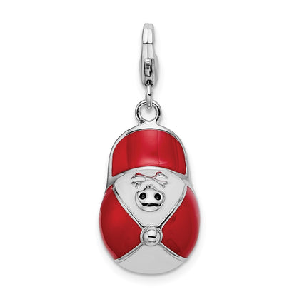 Sterling Silver Amore La Vita Rhodium-Plated Polished Enameled 3-D Baseball Cap Charm With Fancy Lobster Clasp