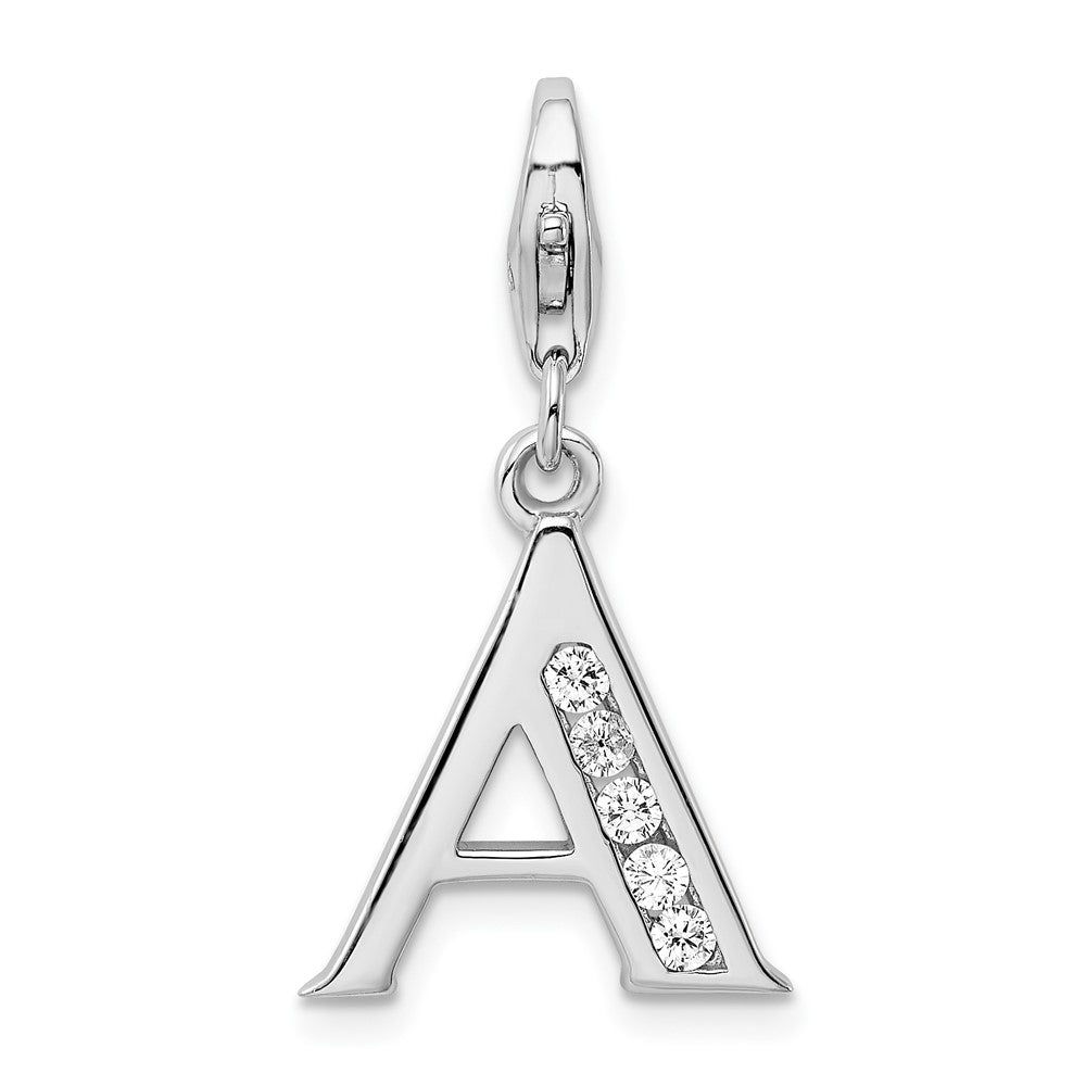 Sterling Silver Amore La Vita Rhodium-Plated Polished Cz Letter A Initial Charm With Fancy Lobster Clasp