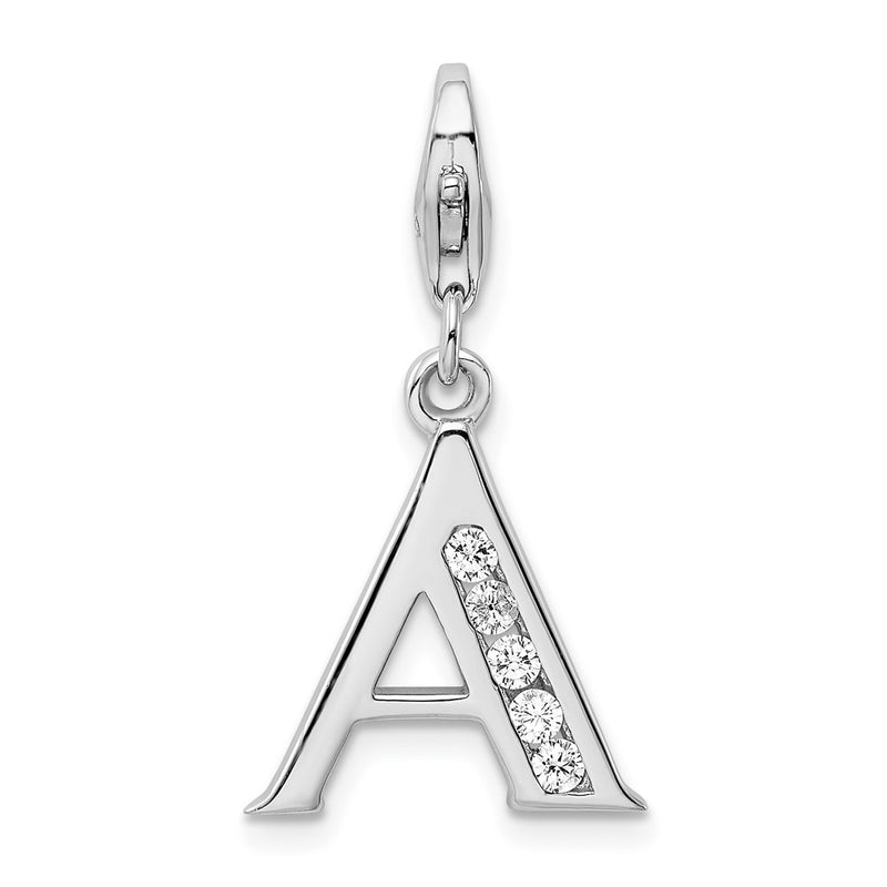 Sterling Silver Amore La Vita Rhodium-Plated Polished Cz Letter A Initial Charm With Fancy Lobster Clasp