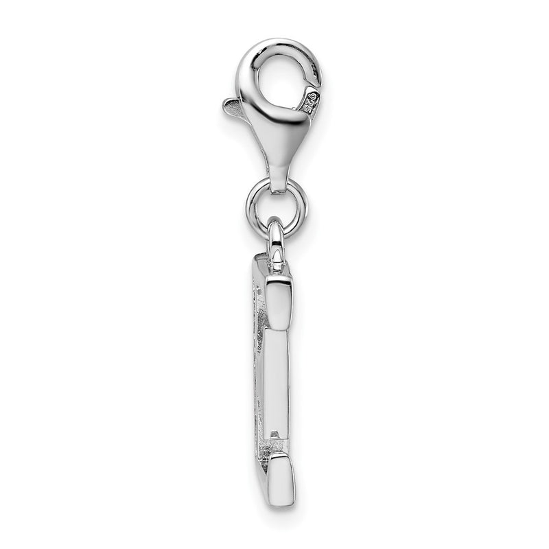 Sterling Silver Amore La Vita Rhodium-Plated Polished Cz Letter E Initial Charm With Fancy Lobster Clasp