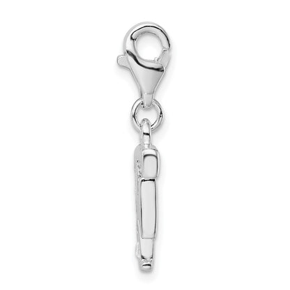 Sterling Silver Amore La Vita Rhodium-Plated Polished Cz Letter F Initial Charm With Fancy Lobster Clasp