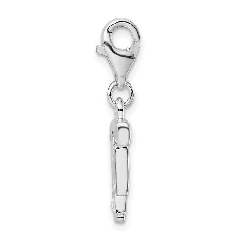 Sterling Silver Amore La Vita Rhodium-Plated Polished Cz Letter F Initial Charm With Fancy Lobster Clasp