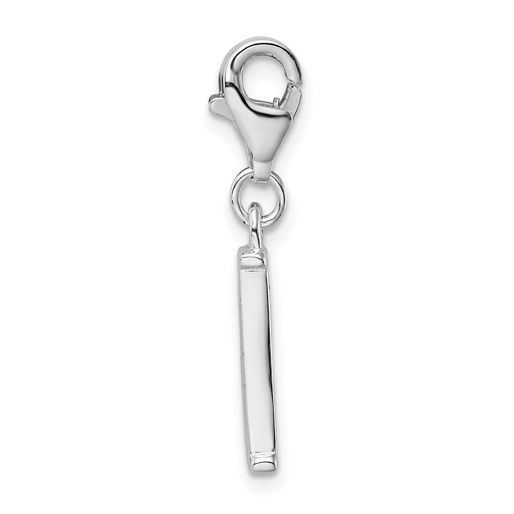 Sterling Silver Amore La Vita Rhodium-Plated Polished Cz Letter I Initial Charm With Fancy Lobster Clasp