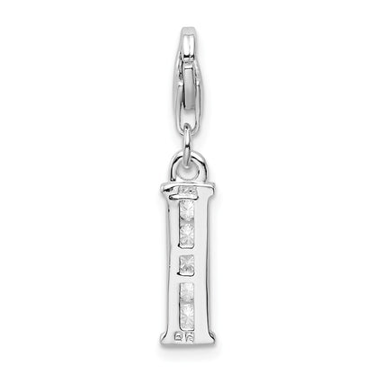 Sterling Silver Amore La Vita Rhodium-Plated Polished Cz Letter I Initial Charm With Fancy Lobster Clasp