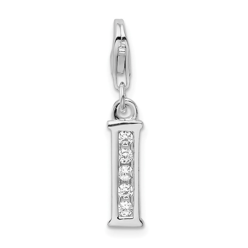 Sterling Silver Amore La Vita Rhodium-Plated Polished Cz Letter I Initial Charm With Fancy Lobster Clasp