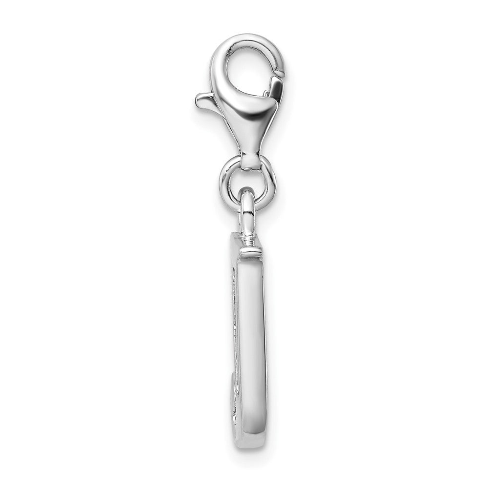 Sterling Silver Amore La Vita Rhodium-Plated Polished Cz Letter J Initial Charm With Fancy Lobster Clasp