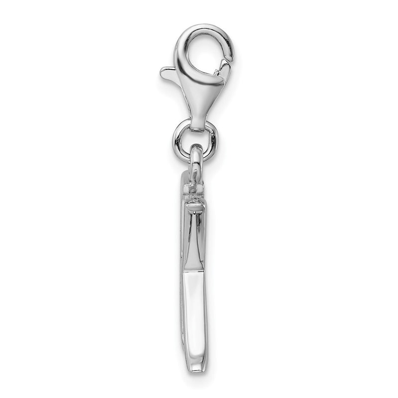 Sterling Silver Amore La Vita Rhodium-Plated Polished Cz Letter K Initial Charm With Fancy Lobster Clasp