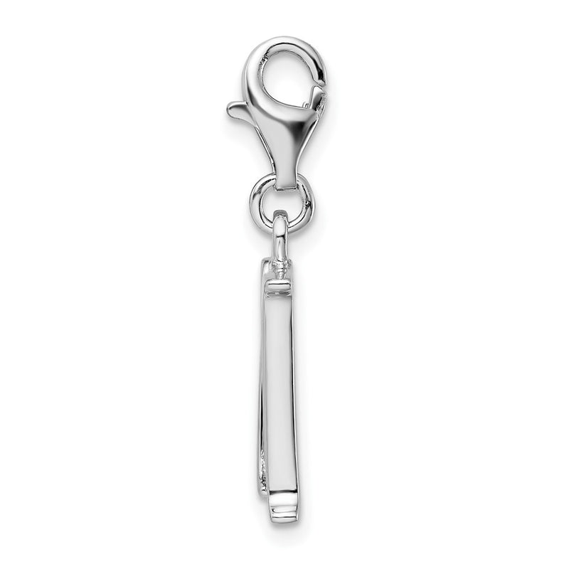 Sterling Silver Amore La Vita Rhodium-Plated Polished Cz Letter M Initial Charm With Fancy Lobster Clasp