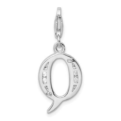 Sterling Silver Amore La Vita Rhodium-Plated Polished Cz Letter Q Initial Charm With Fancy Lobster Clasp