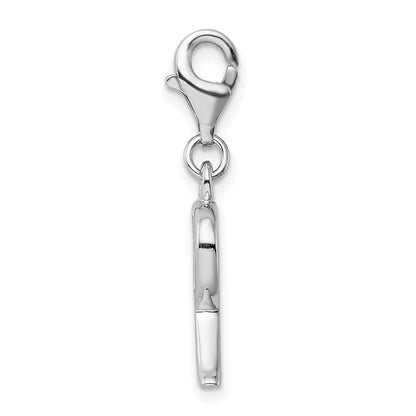 Sterling Silver Amore La Vita Rhodium-Plated Polished Cz Letter R Initial Charm With Fancy Lobster Clasp